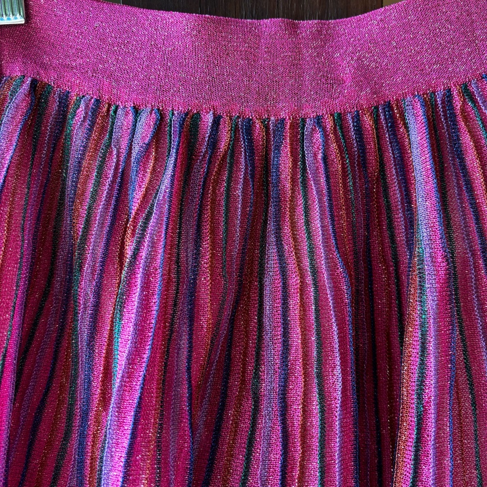 Happy Sheep Metallic Lurex Fit & Flare Striped Pink Skirt - Picture 2 of 6